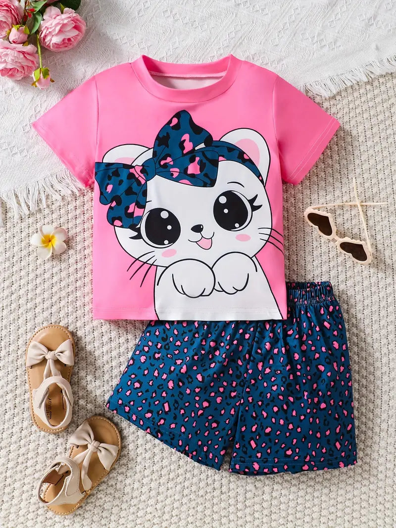 "Pink Sweat Cat " Short Sleeve Summer Baby T-Shirt set