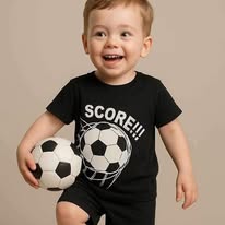 "Black Football "Short Sleeve Summer Baby T-Shirt set