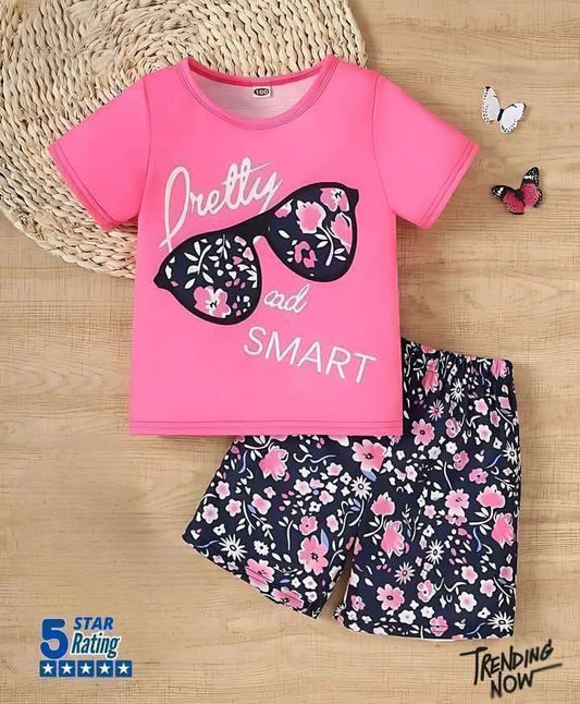 "Pink Pretty Smart Sunglass"Short Sleeve Summer Baby T-Shirt set
