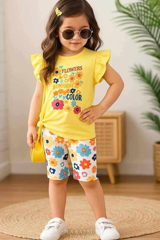 "Yellow Flower"Short Sleeve Summer Baby T-Shirt set