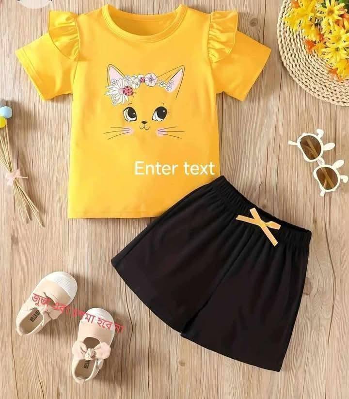 "Yellow Cat"Short Sleeve Summer Baby T-Shirt set