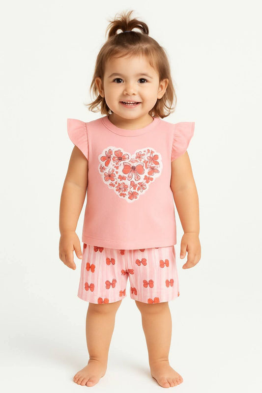 "Pink Heart"Short Sleeve Summer Baby T-Shirt set