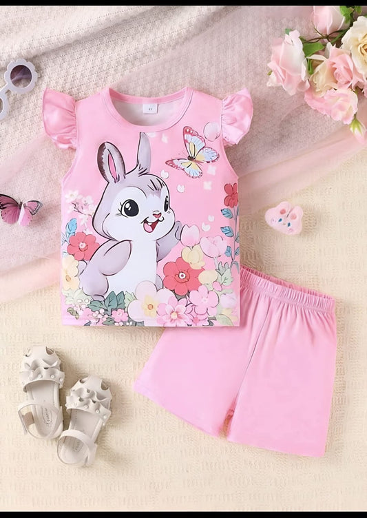 "Pink Rabbit Flower"Short Sleeve Summer Baby T-Shirt set