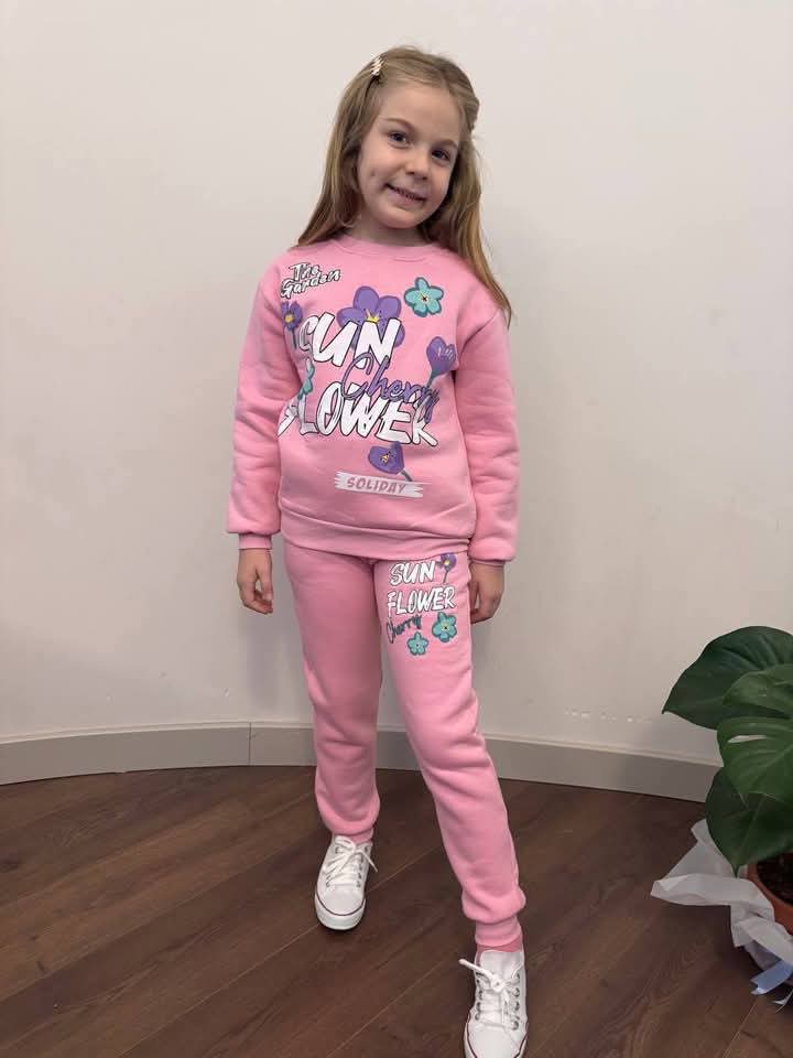 "Pink Sun Flower" Baby Winter Sweat Shirt And Joggers Set