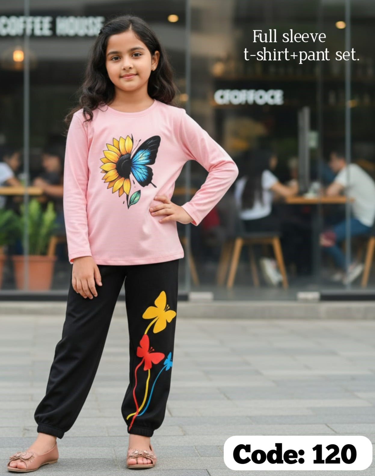 Pink Butterfly Long T shirt and Long Pant
